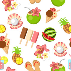 Vector seamless pattern, summer time objects