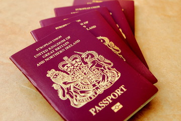 Stack of five British United Kingdom European Union Biometric passports