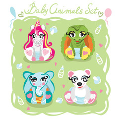 Baby animals vector set