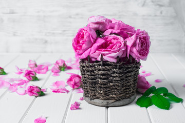 Fototapeta na wymiar Beautiful fresh ranunculus flowers on wooden background