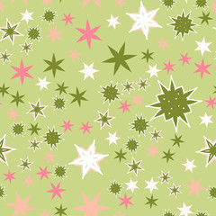 Seamless texture pink stars stylized flowers and stars.