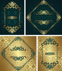 Set of cards with vintage frames. Vintage seamless background