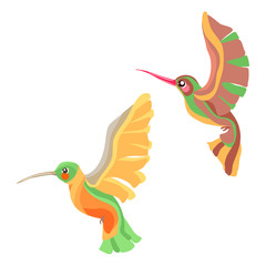 Vector hummingbird in retro colorful style isolated on white