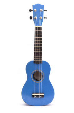 Blue ukuleles isolated on white