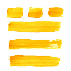 Set of yellow watercolor brush vector strokes