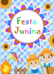 Festa Junina greeting card, invitation, poster. Brazilian Latin American festival template for your design.Vector illustration