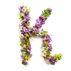 The letter «K» made of various natural small flowers..