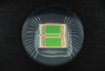 Extreme close up of silicon memory chip