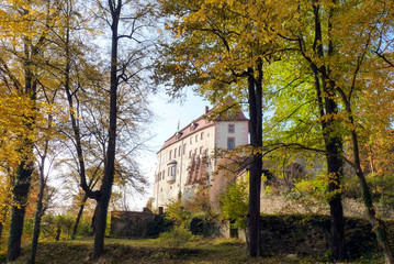 Wolkenburg, schloss. Sachsen, herbst, burg, gebäude, ausflugsziel, landschaft, 