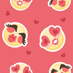 Emojis romantic colorful vector seamless pattern with emoticons and hearts
