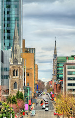 Bell tower of the Holy Savior Church in Montreal, Canada