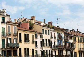 Fototapeta na wymiar Facades of houses in the historic city center of Padua. Italy
