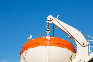 Lifeboats on upper deck of liner