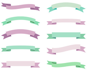 Mint and violet curved ribbon banners