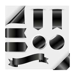 Black Ribbons Set isolated On Grey Background.
