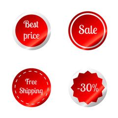 Set of red Sale stickers isolated On White Background. Vector Illustration.
