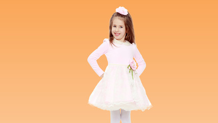 Fototapeta premium Elegant little girl in a pink dress.