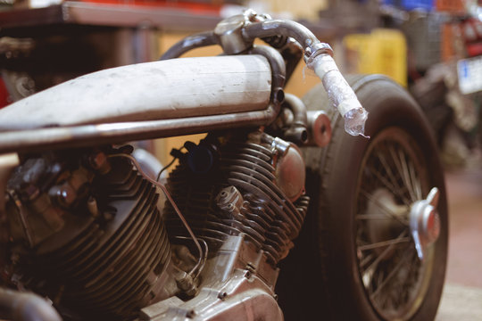 Custom motorcycle in garage