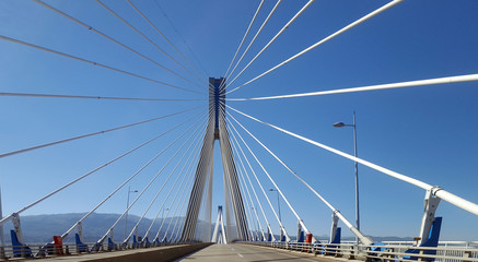 Detail of the multi-span cable-stayed bridge Rio - Antirrio, in Patras city, Greece