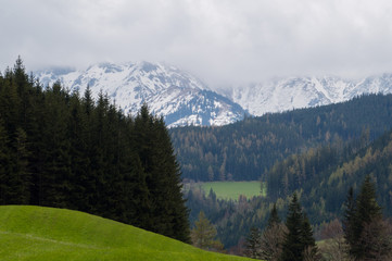 Gloomy yet beautiful alpine spring scenery