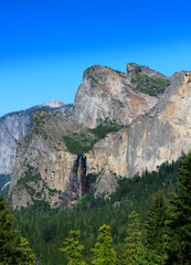 Bridal Veil Falls at Yosemite National Park with Clear Blue Sky