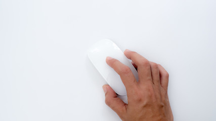 hand with mouse on white background