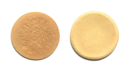 old cosmetic sponge on white background