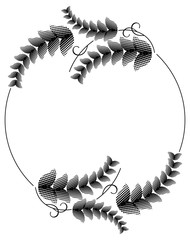 Silhouette floral round frame with halftone pattern. Vector clip art.