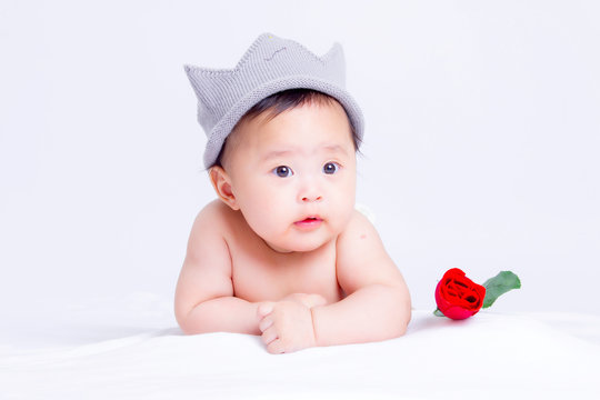 cute baby lie on bed