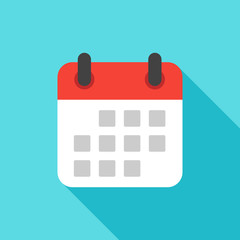 Calendar icon flat design isolated with long shadow