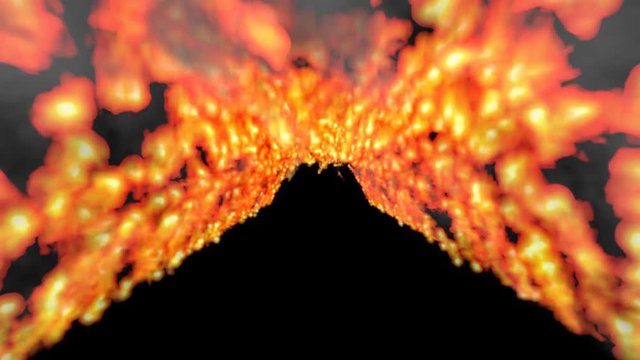 Animated alley, hallway into hell or walls of raging fire against black background in 4k. Mask included