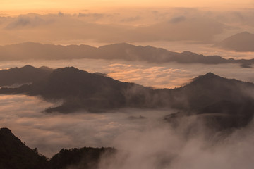 The beautiful sea mist cover the highland mountains named Phu Chi Dao located in Chiang Rai province in the northern region of Thailand.