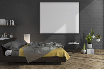 3d rendering mock up on black brick wall bedroom with loft decor