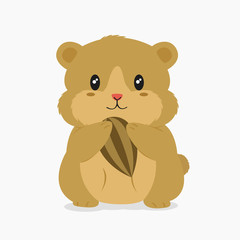 cute brown hamster holding a sunflower seed vector illustration.