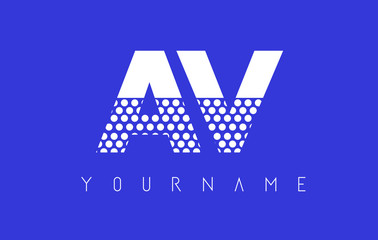 Fototapeta premium AV A V Dotted Letter Logo Design with Blue Background.