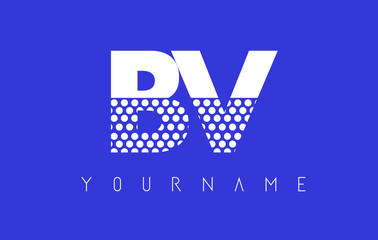 BV B V Dotted Letter Logo Design with Blue Background.