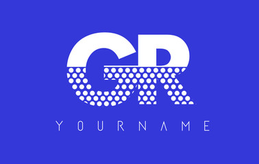 GR G R Dotted Letter Logo Design with Blue Background.