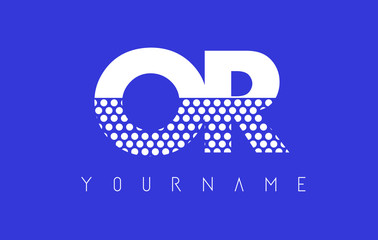 OR O R Dotted Letter Logo Design with Blue Background.