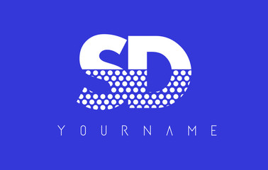 SD S D Dotted Letter Logo Design with Blue Background.