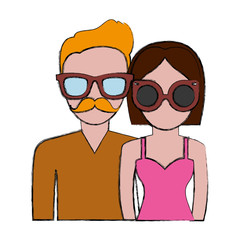 Obraz premium hipster couple wearing glasses icon over white background colorful design vector illustration