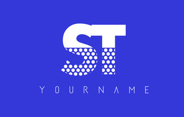 ST S T Dotted Letter Logo Design with Blue Background.
