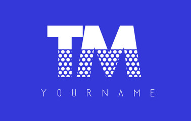 TM T M Dotted Letter Logo Design with Blue Background.
