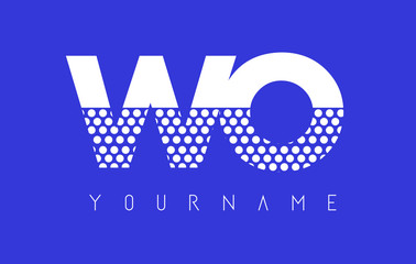 WO W O Dotted Letter Logo Design with Blue Background.