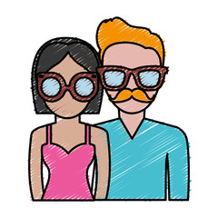 hipster couple wearing glasses icon over white background colorful design vector illustration