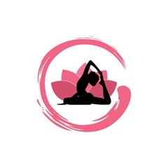 Yoga Woman Silhouette, Lotus Flower with Zen Logo Design Template