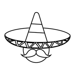 man with mustache and mexican hat icon over white background vector illustration