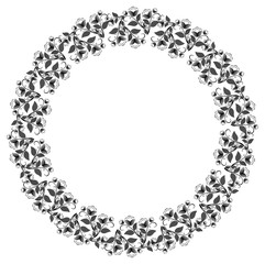 Silhouette floral round frame with halftone pattern. Vector clip art.