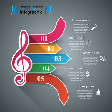 Music Infographic. Treble clef icon. Note icon.