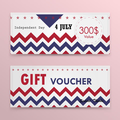 Gift voucher american flag background or certificate coupon template with clean premium modern pattern design.Independence day symbol.