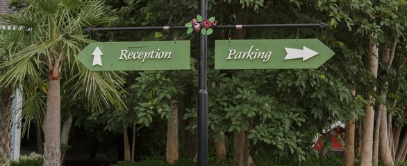 reception and parking signs